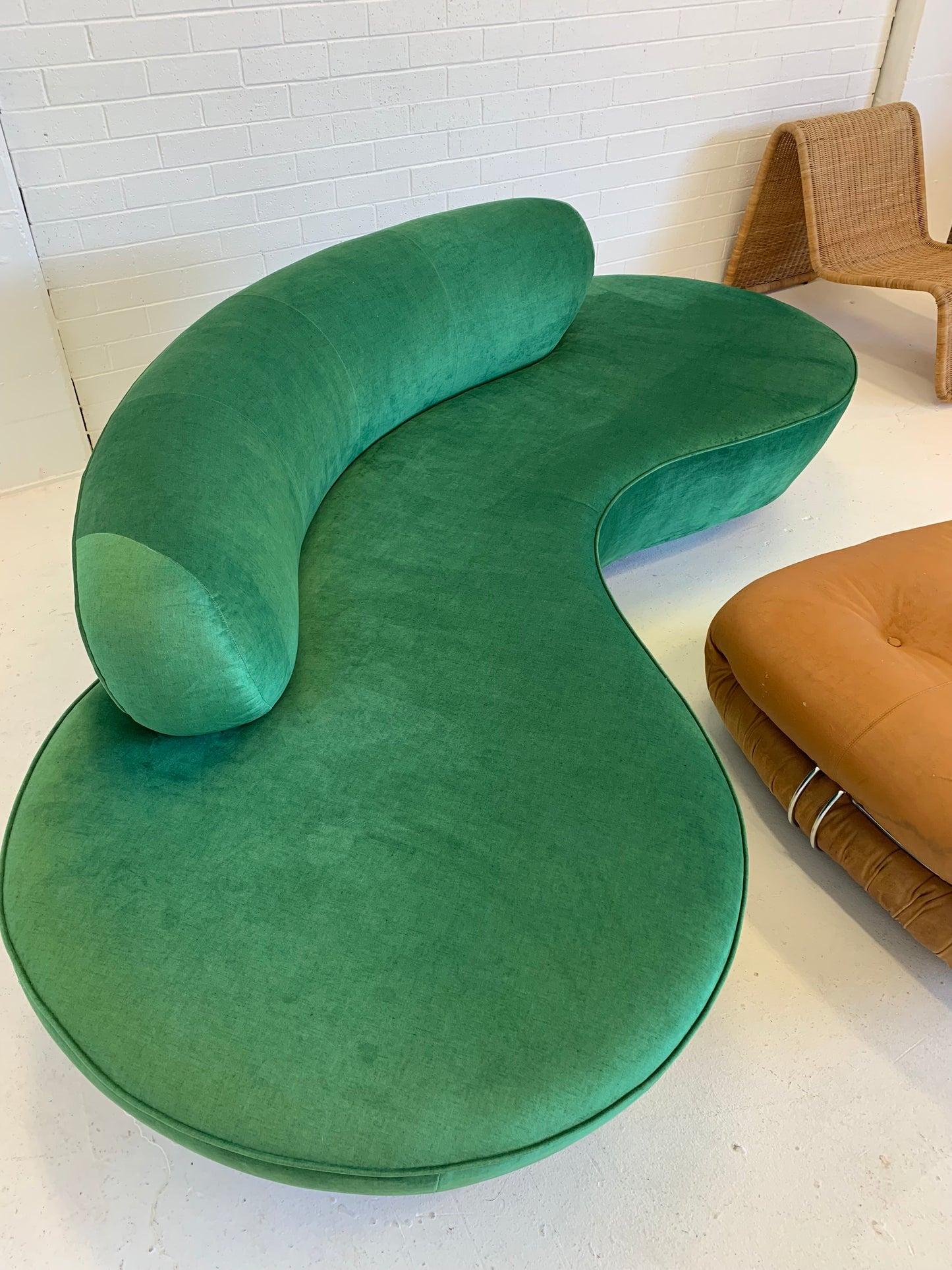 Stunning Green Curved Velvet Sofa