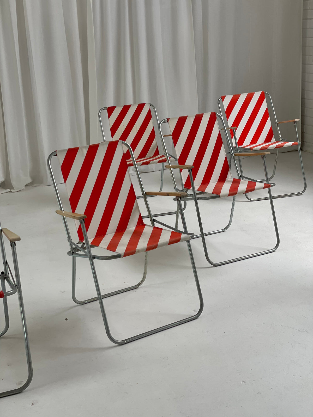 Striped Outdoor Folding Chairs- Set of Seven