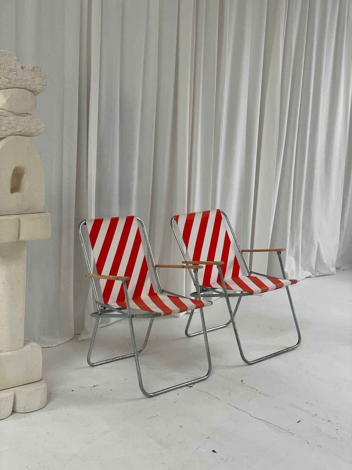 Striped Outdoor Folding Chairs- Set of Seven