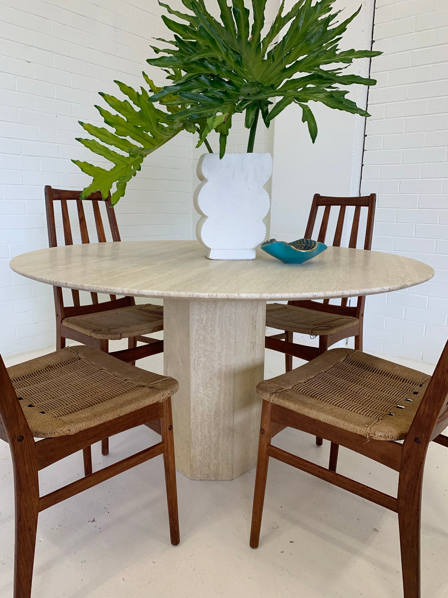 Vintage Italian Honed Travertine Dining Table