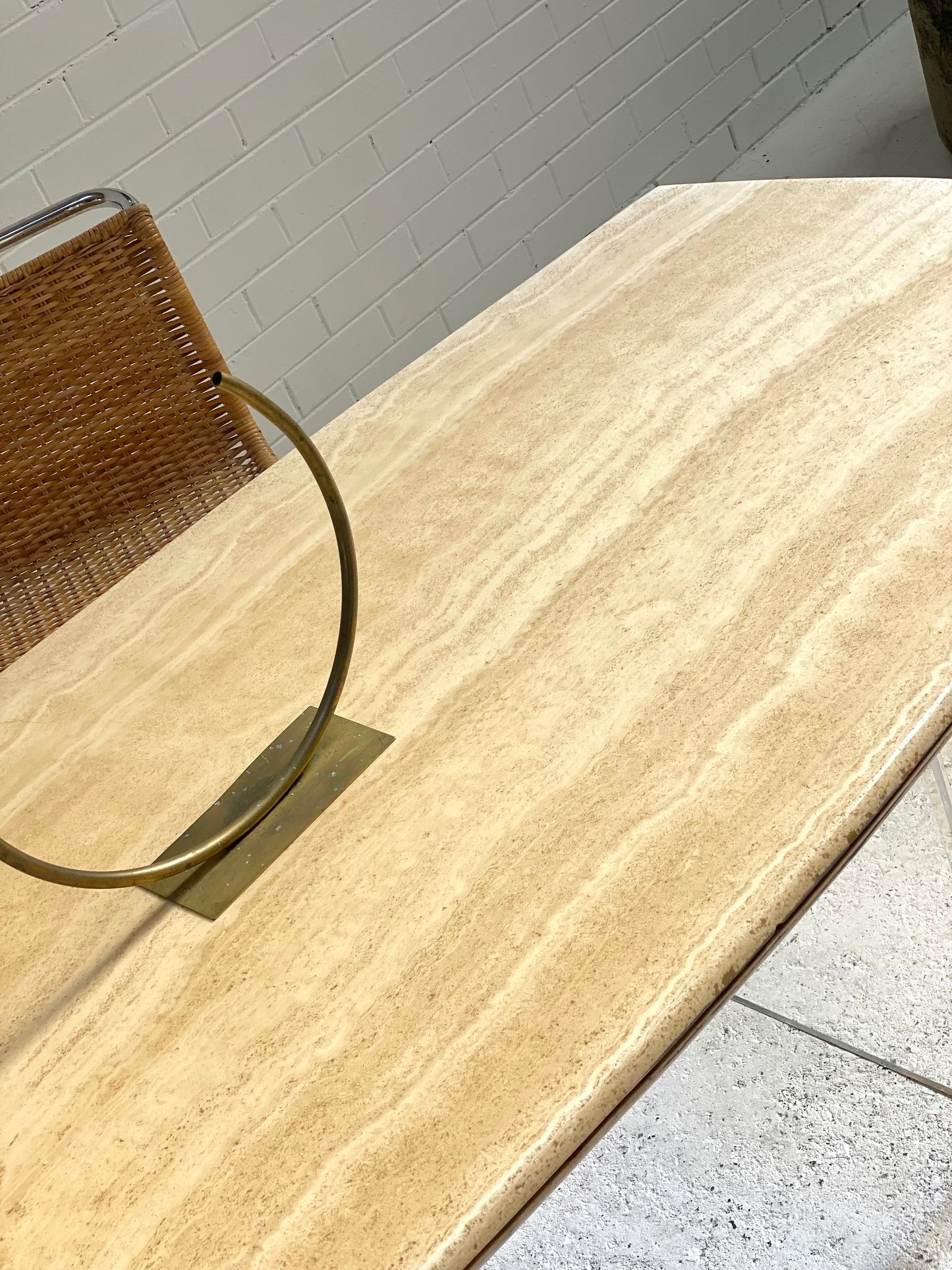 Custom Travertine Lucite Dining Table