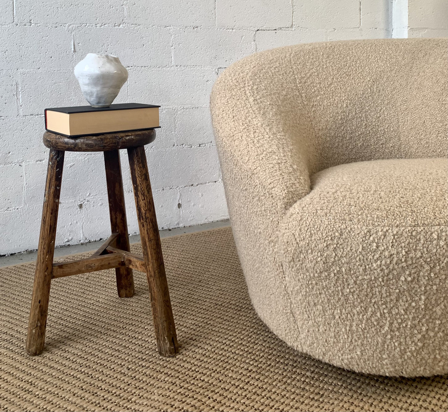 Sculptural Wool Boucle Swivel Chair by Design Warehouse