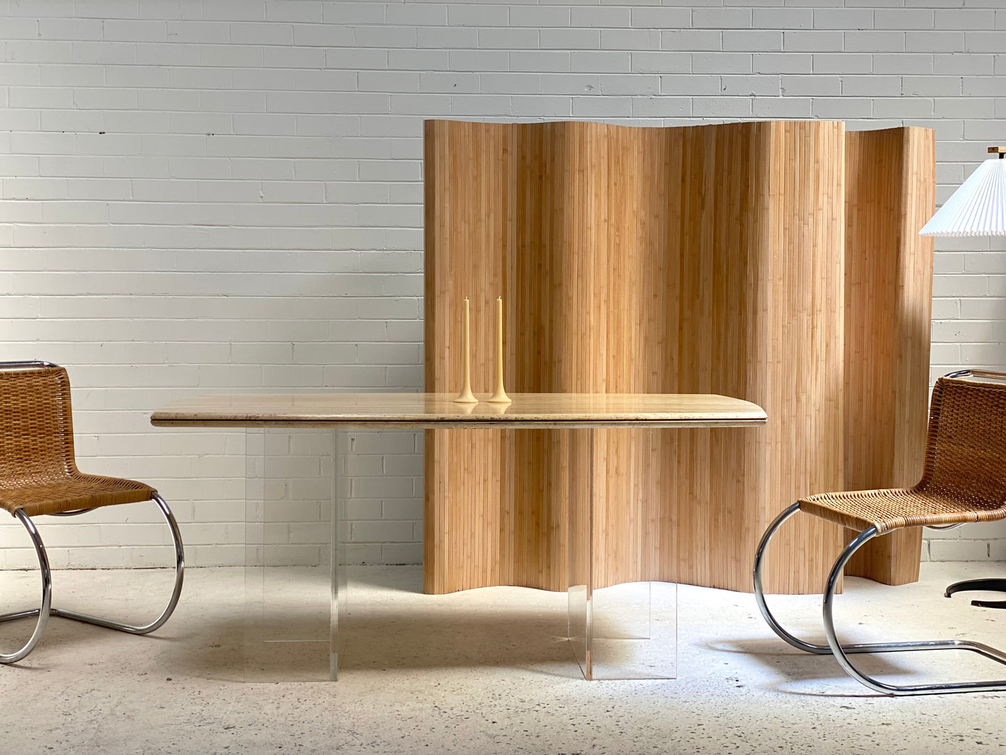 Custom Travertine Lucite Dining Table