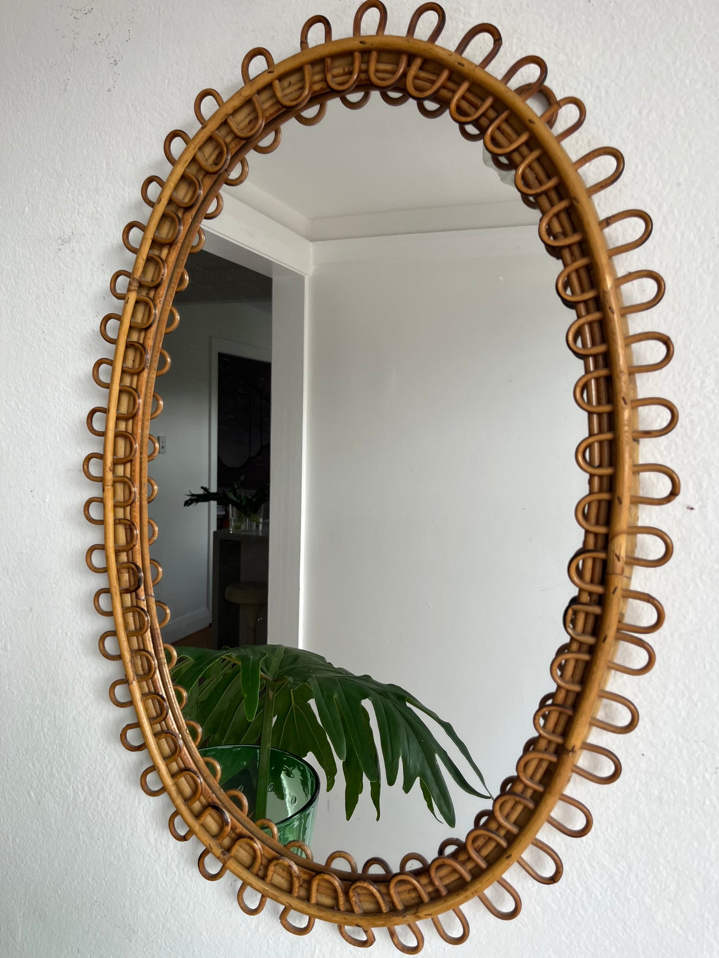 Vintage Italian Bamboo Mirror by Bonacina