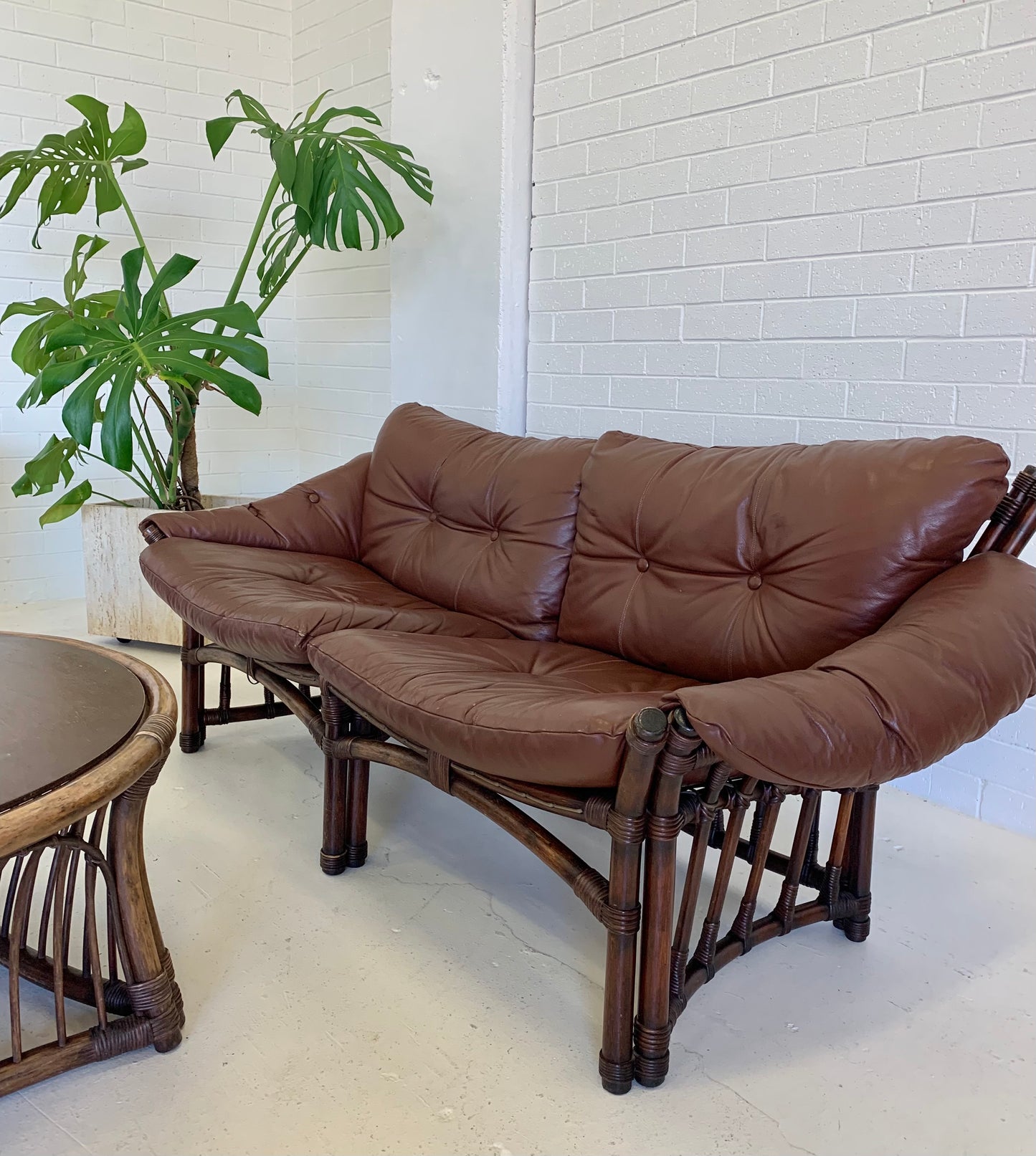 Vintage Cane and Leather Lounge