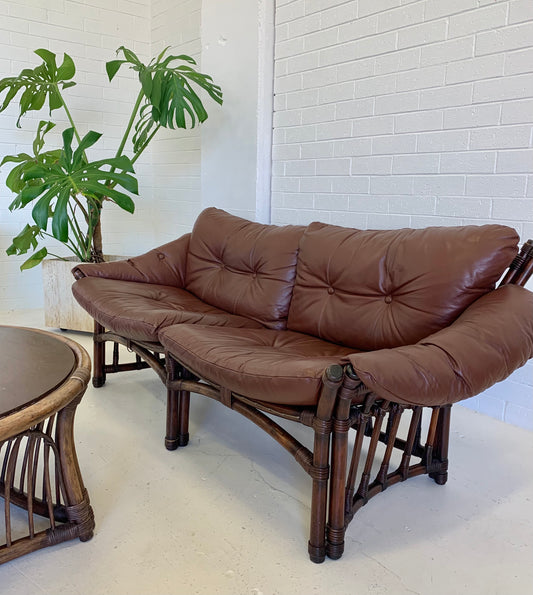 Vintage Cane and Leather Lounge
