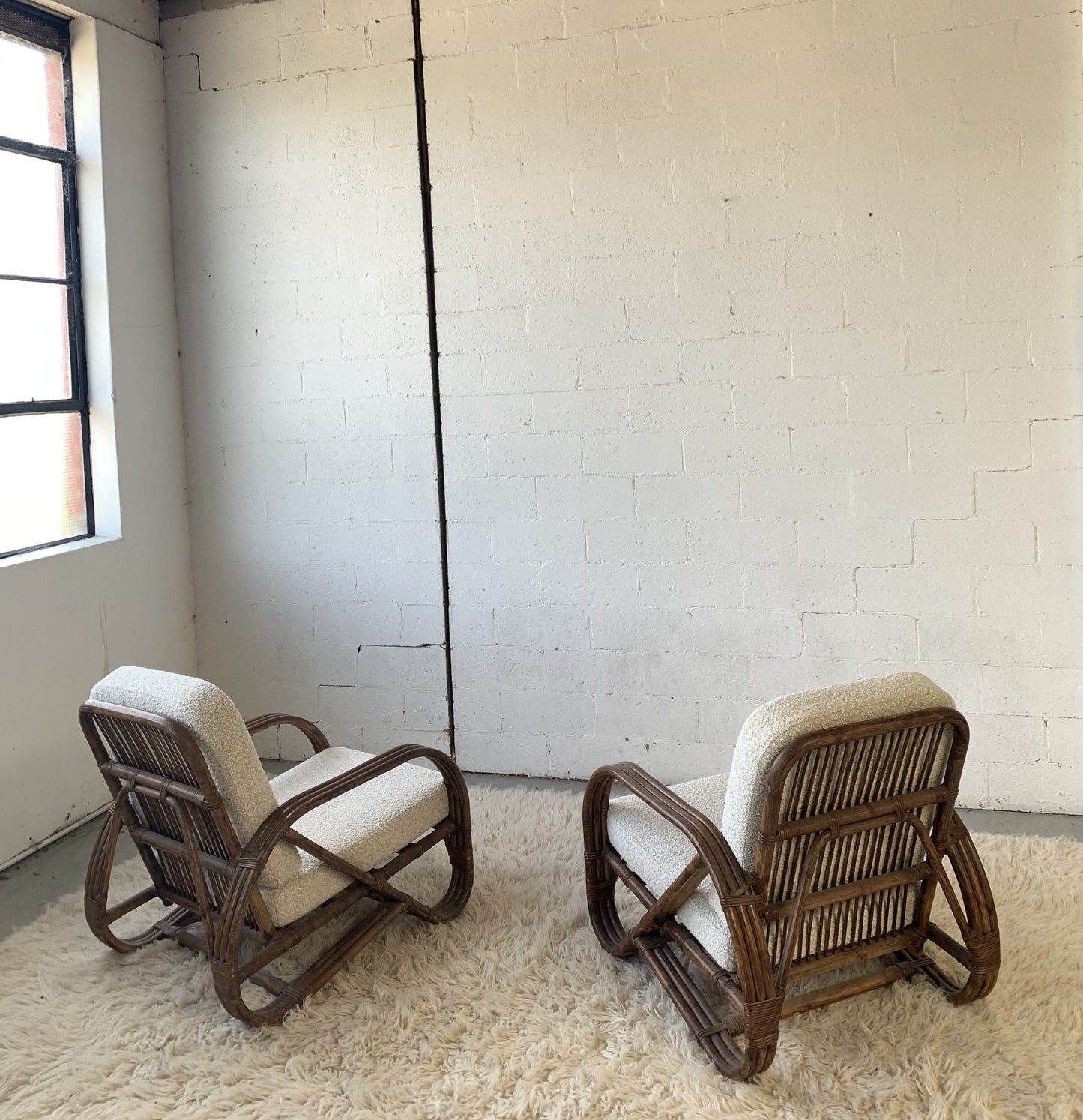 Classic Cane Pretzel Chair in Boucle - Two Available