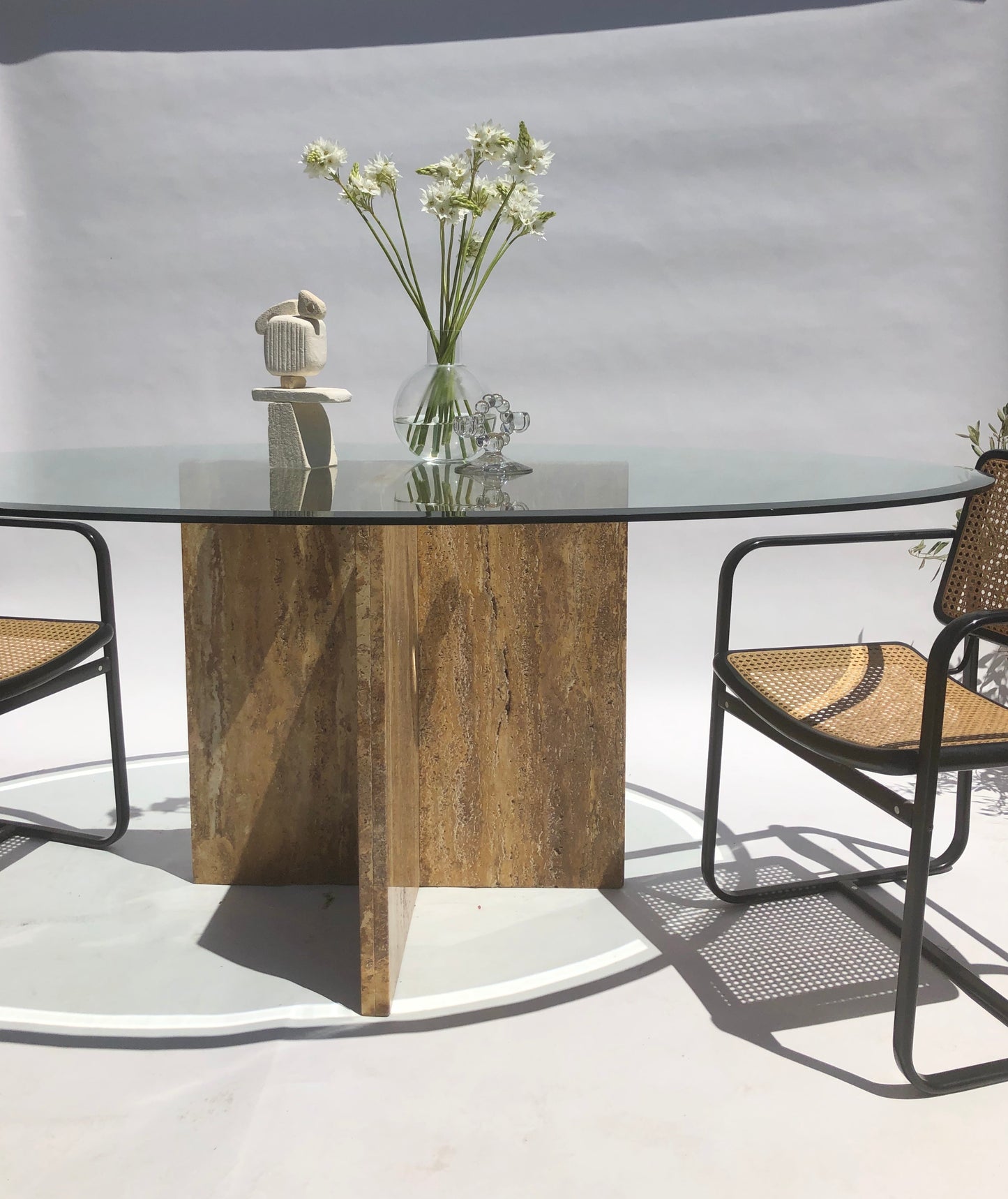 Travertine & Glass Dining Table