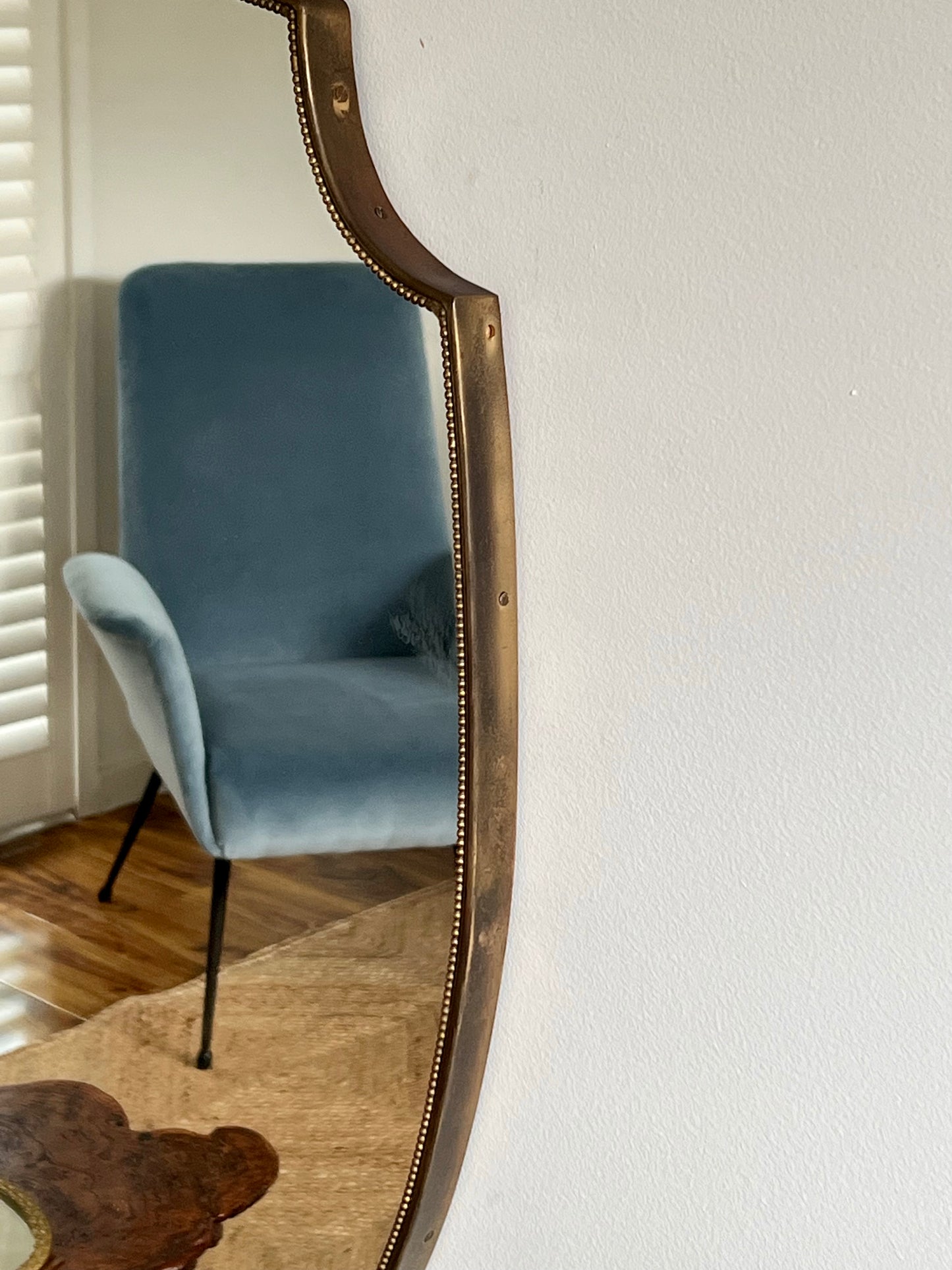 1950s Italian Brass Mirror - Beaded Shield