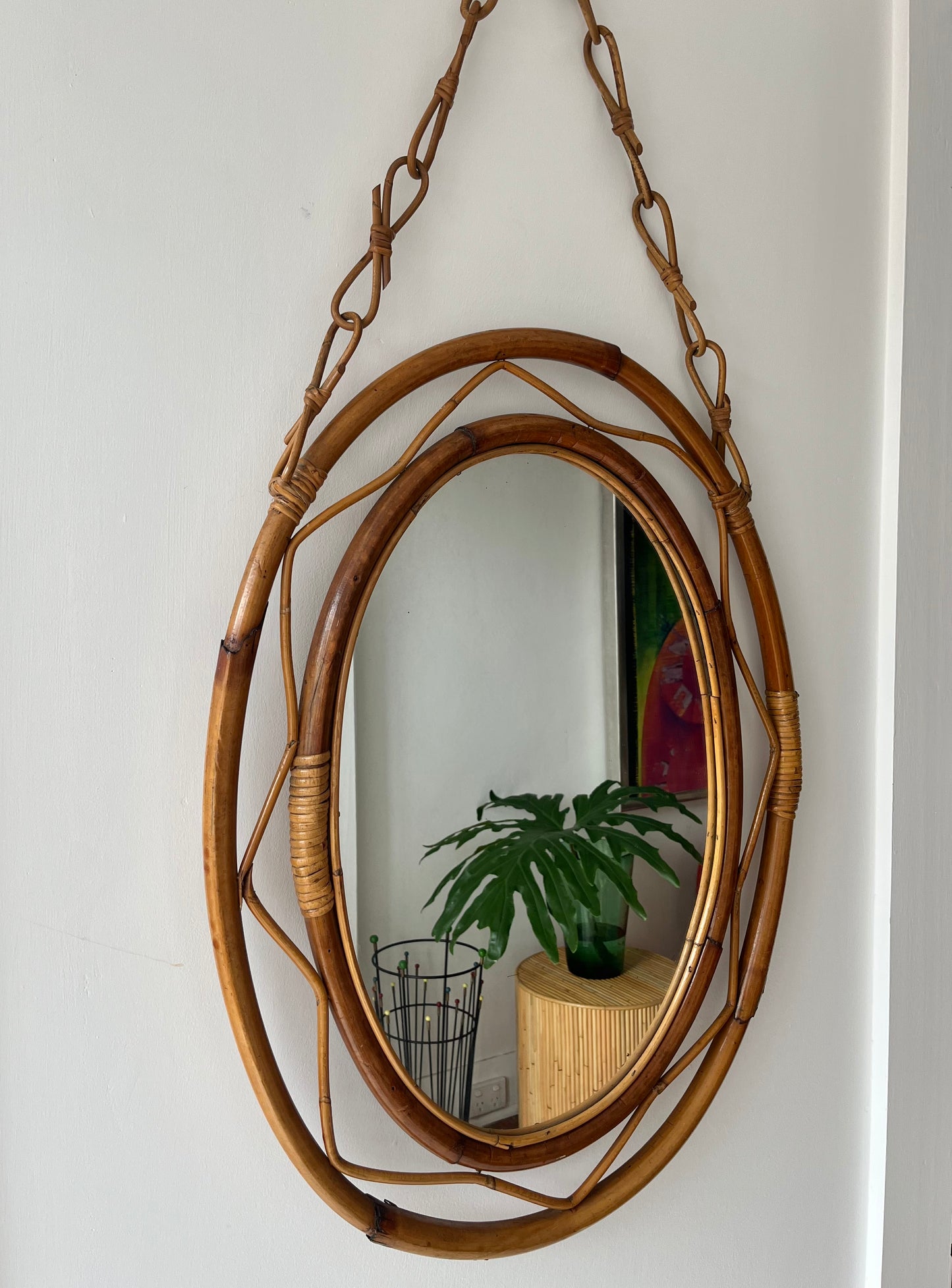 Vintage Italian Bamboo Mirror by Bonacina