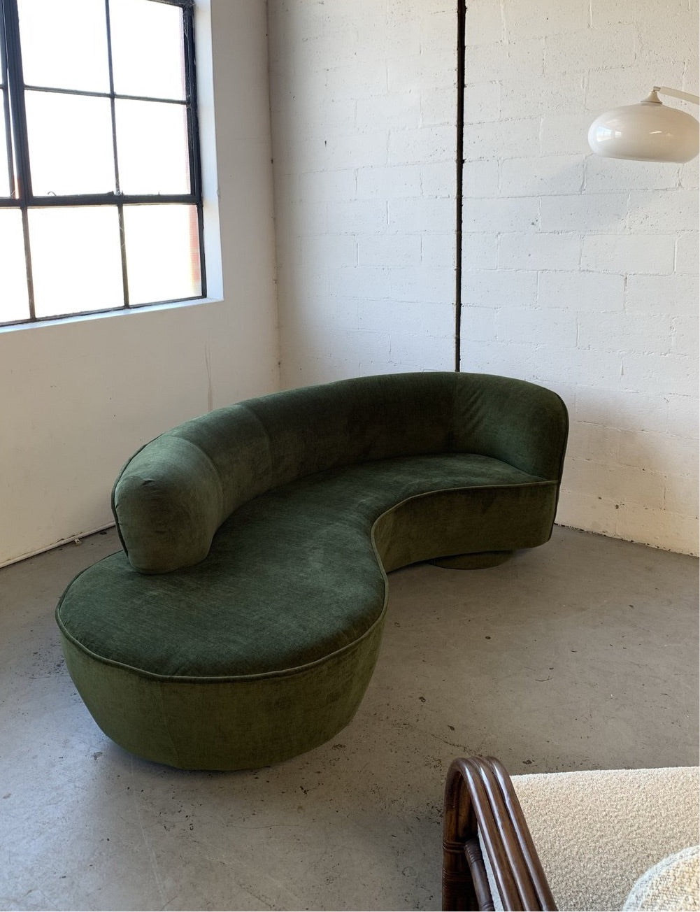 Curved Velvet Sofa in Deep Botanical Green