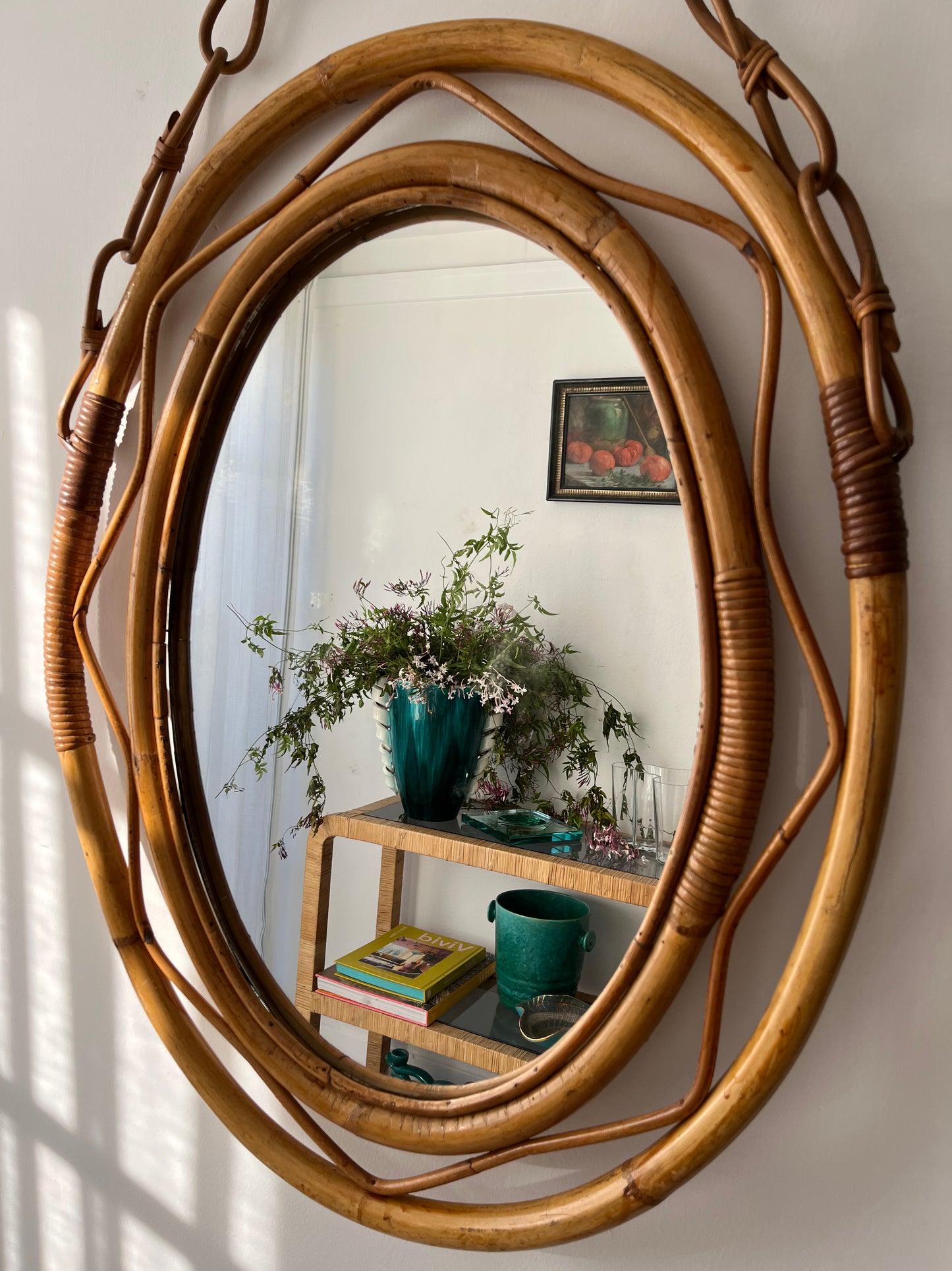 Vintage Italian Bamboo Mirror by Bonacina