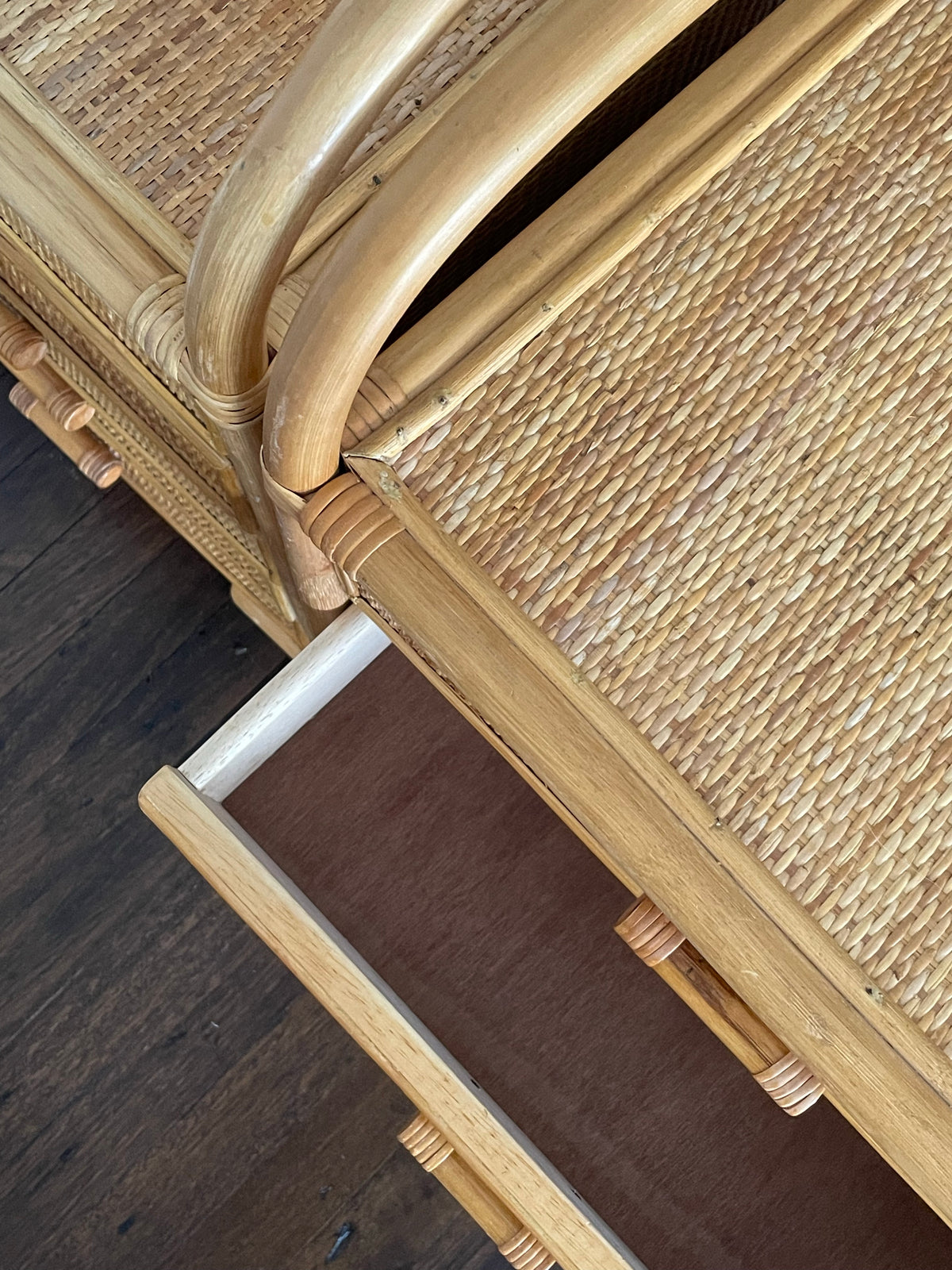 Pair of vintage cane bedside tables