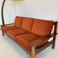 Mid Century Rust Velvet Plank Sofa