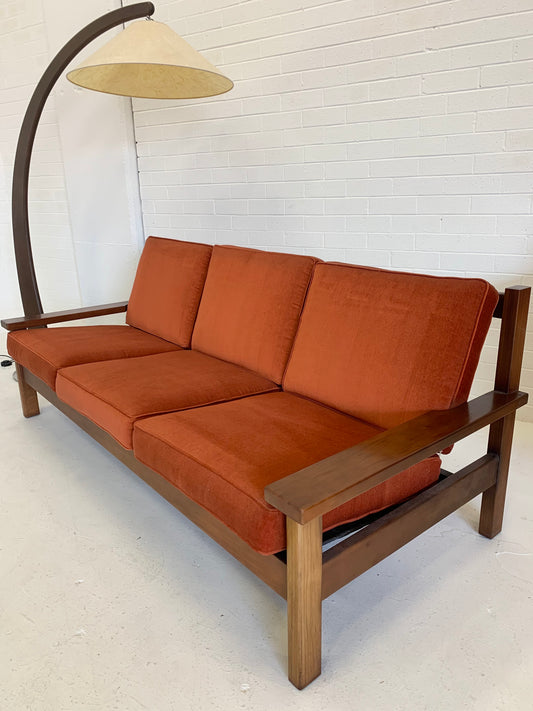 Mid Century Rust Velvet Plank Sofa