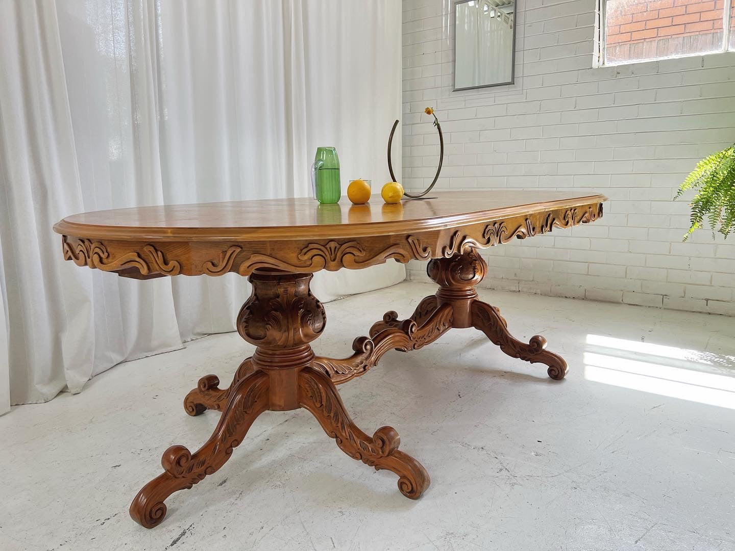 - Large Vintage Burl Carved Table