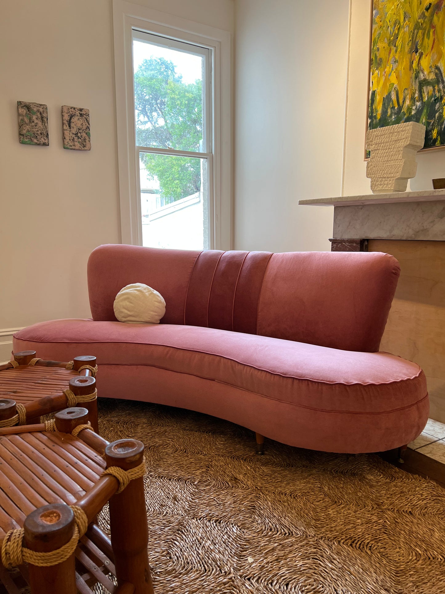 Sculptural Pink Velvet Sofa