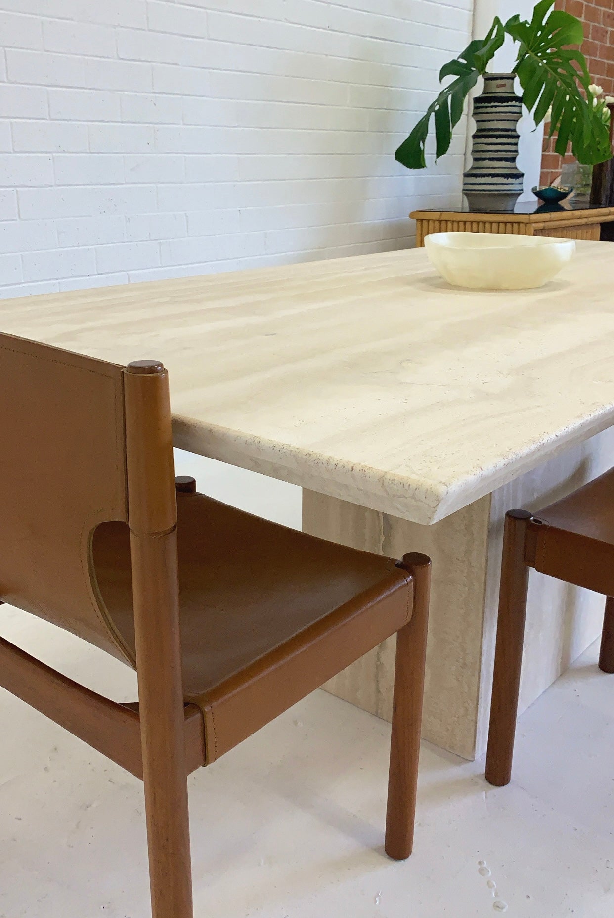 Vintage Italian Honed Travertine Dining Table