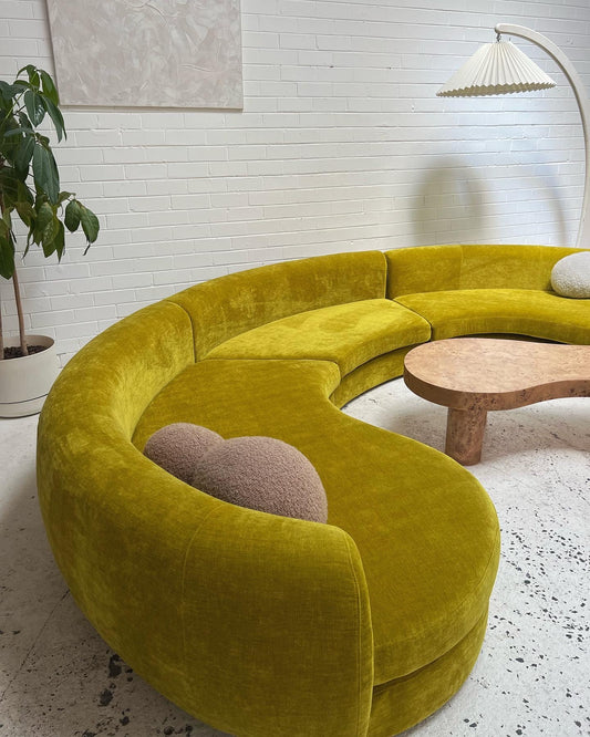 - Bespoke Large Chartreuse Velvet Curved Modular Sofa
