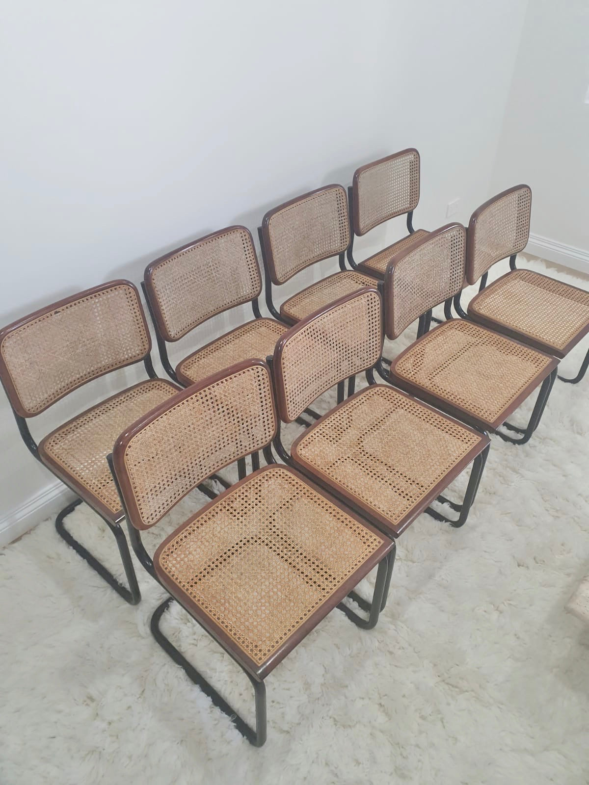 Set of Vintage Cane Cantilever Dining Chairs