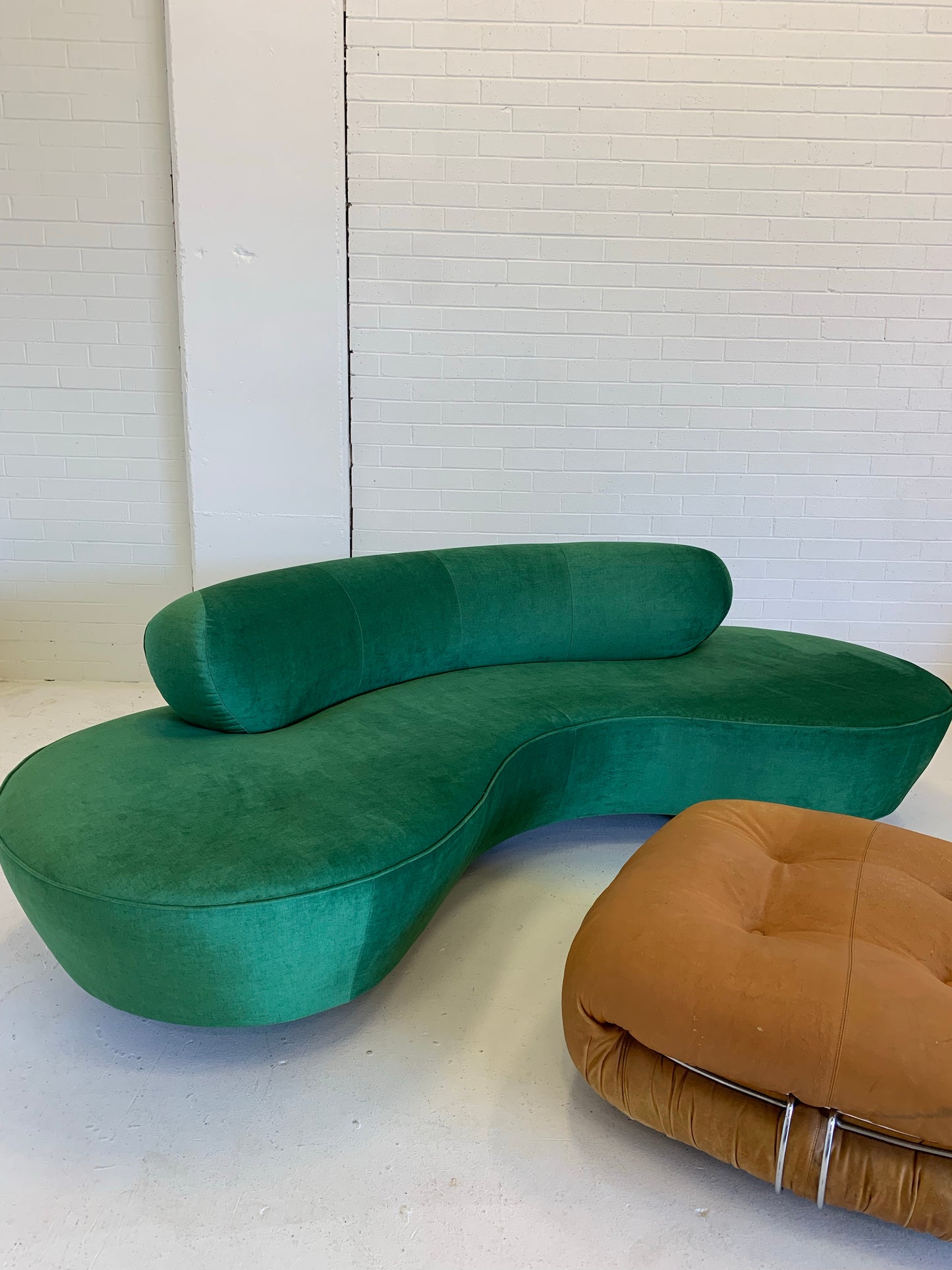 Stunning Green Curved Velvet Sofa