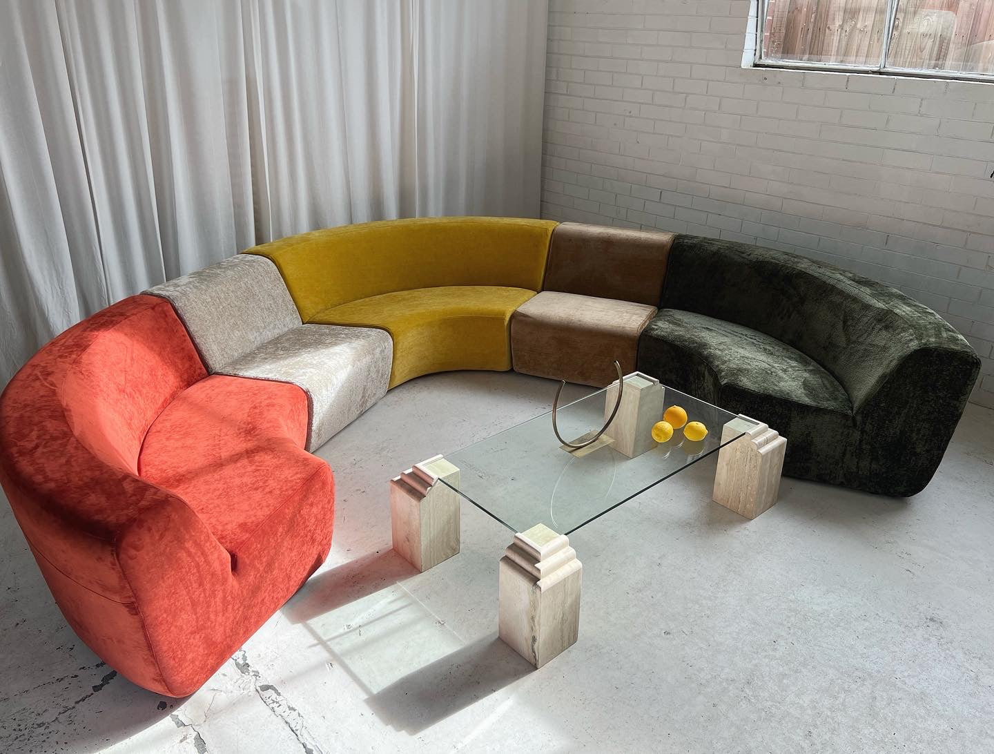 Vintage Glass & Travertine Coffee Table