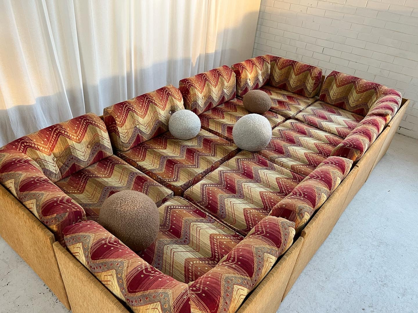 Vintage 9 Piece Geometric Corduroy Modular Sofa & Ottoman (Set)