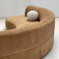 Curved Dark Caramel Chambray Velvet Sofa