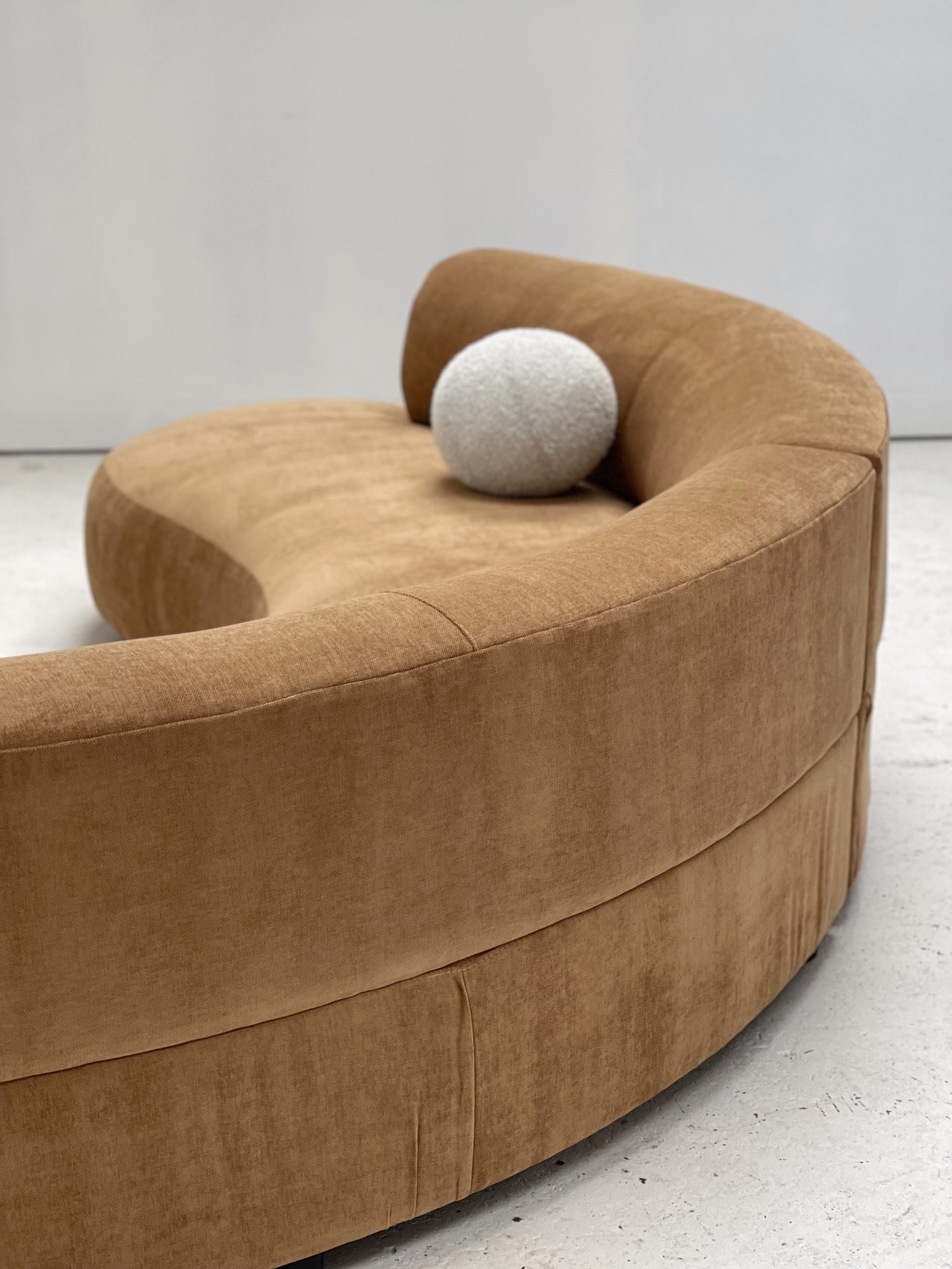 Curved Dark Caramel Chambray Velvet Sofa