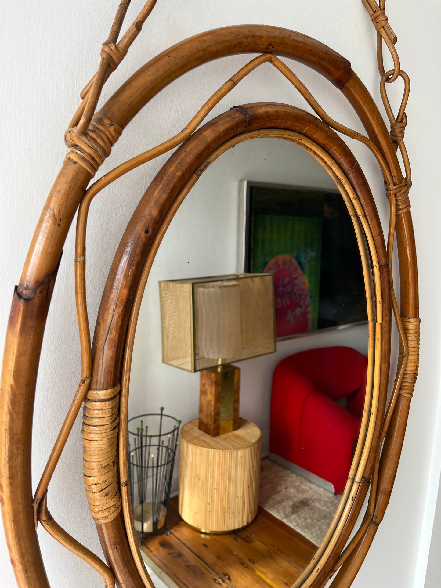 Vintage Italian Bamboo Mirror by Bonacina