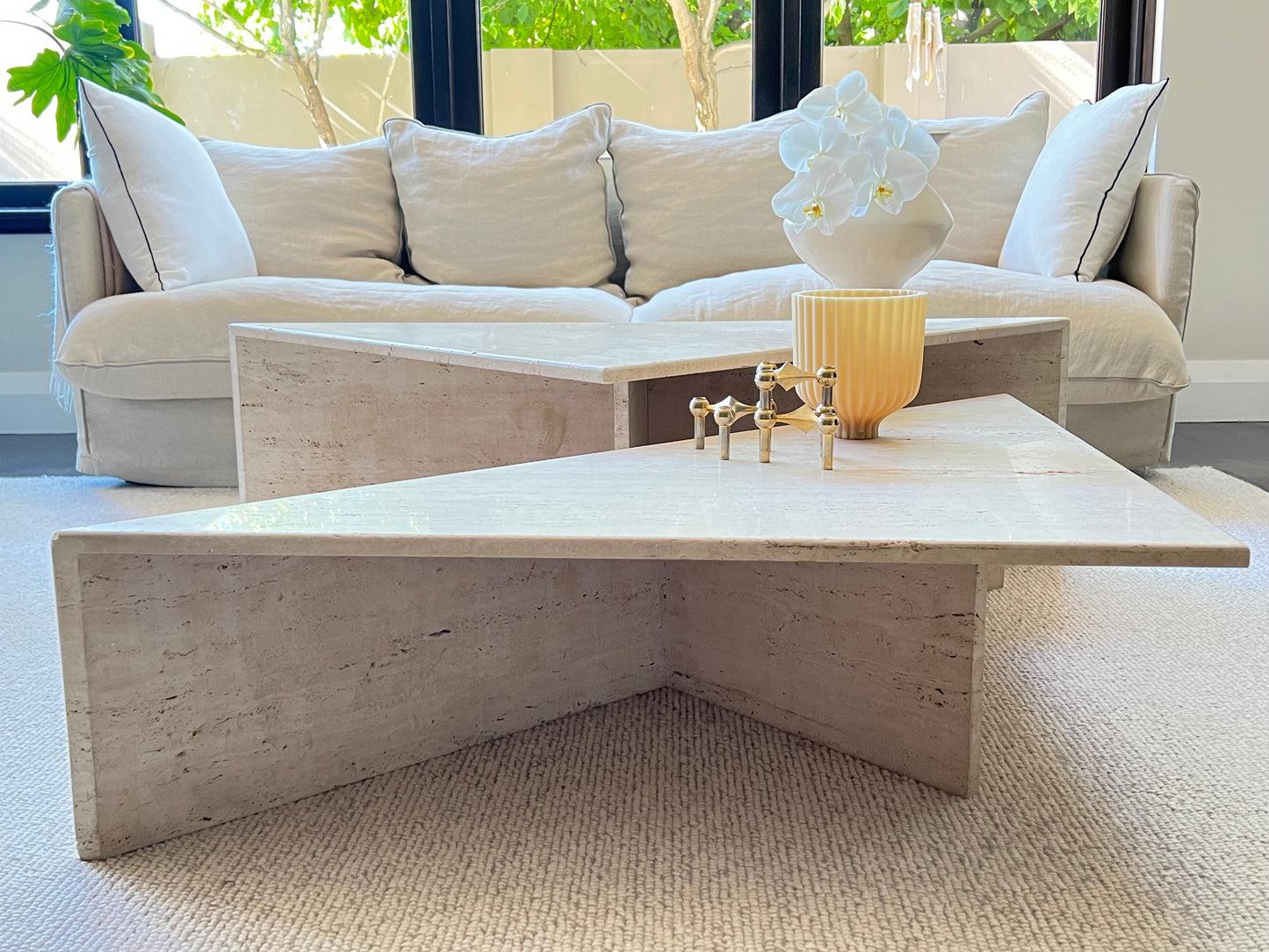 Vintage Italian Split Unfilled Travertine Coffee Table