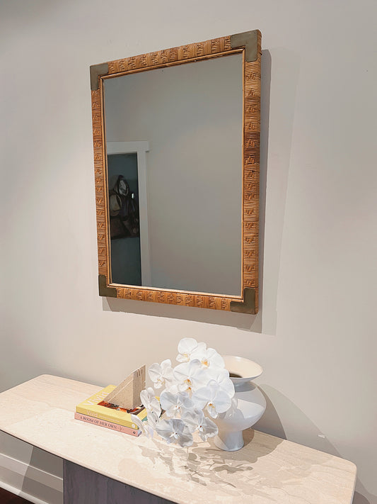 Cane & brass mirror