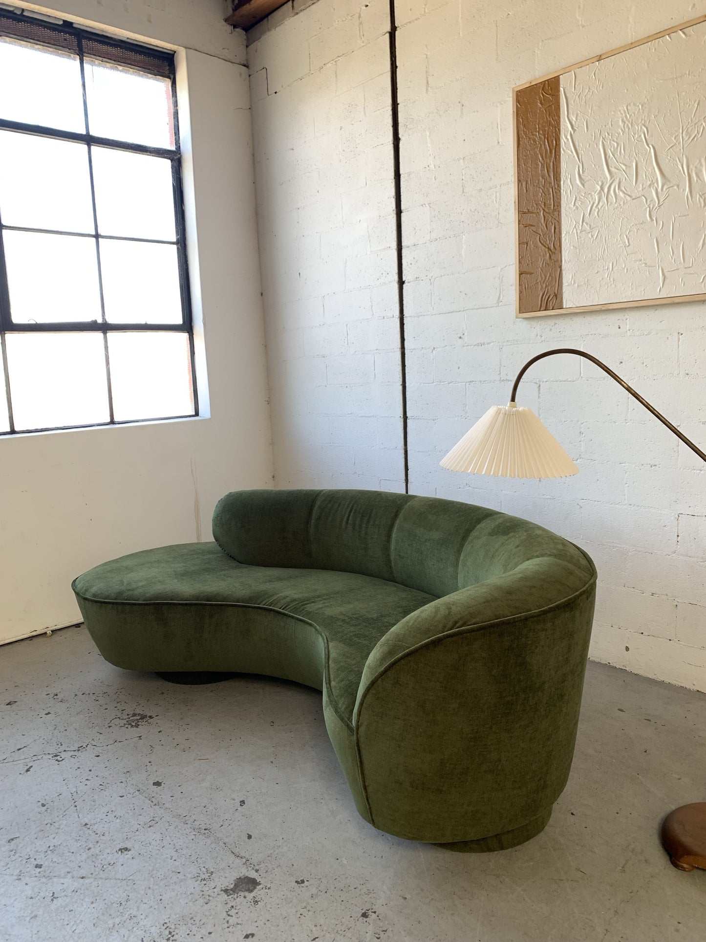 Curved Velvet Sofa in Deep Botanical Green