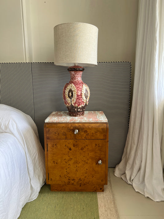 - Set of Two Burl Bedside Tables With Norwegian Rose Marble Tops