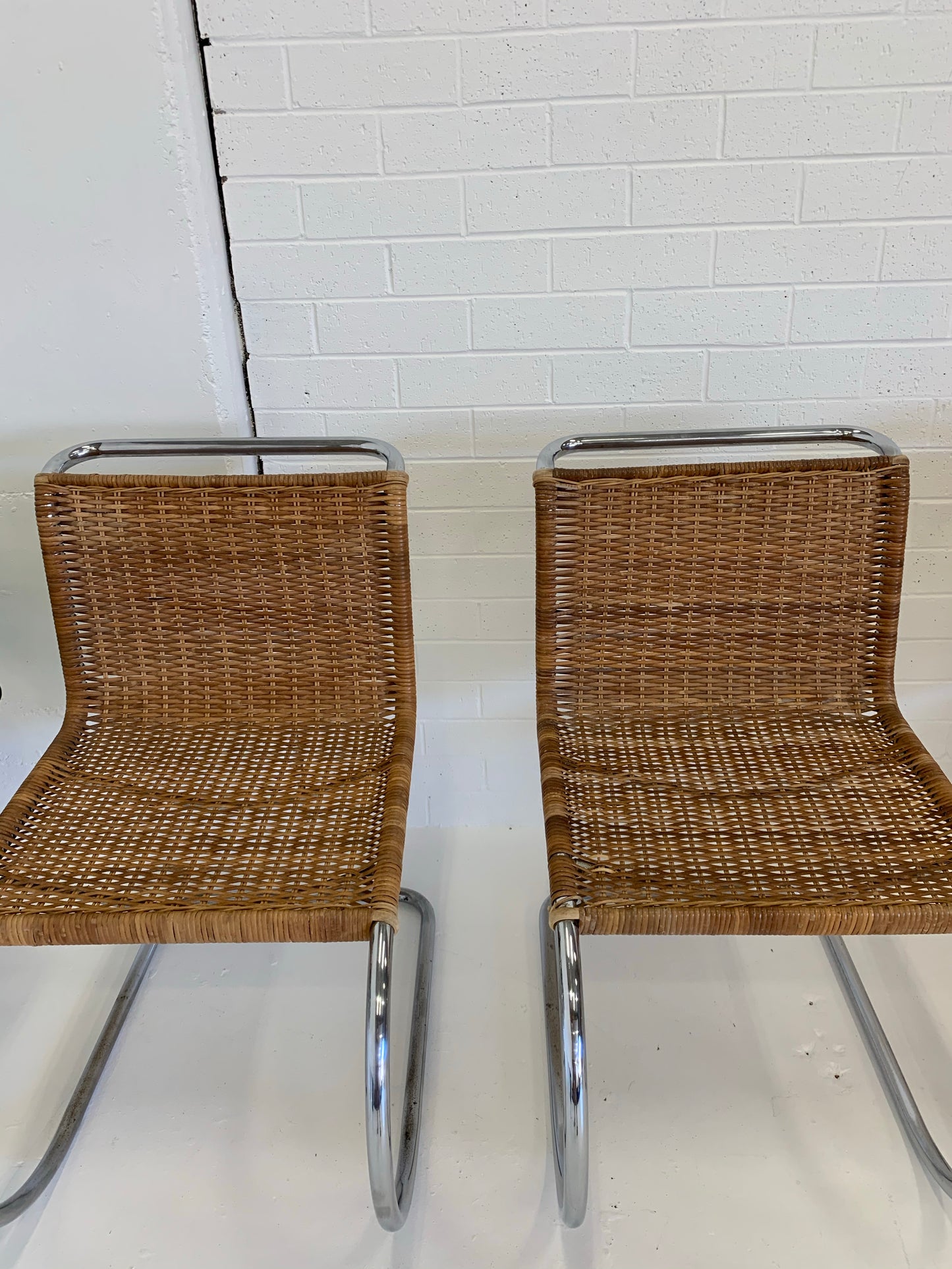 Vintage Cantilever Wicker and Chrome Dining Chairs