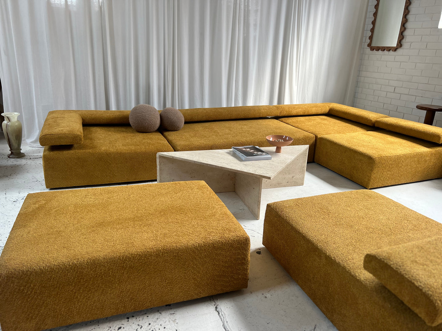 - Bespoke Large Mustard Bouclé Modular Sofa