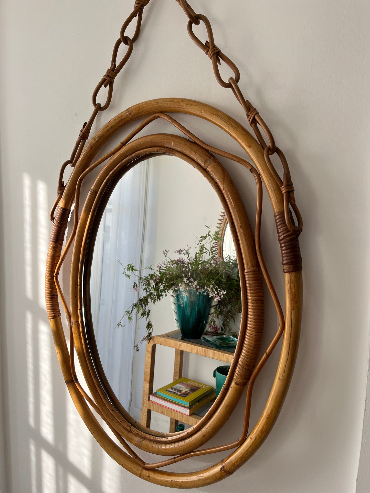 Vintage Italian Bamboo Mirror by Bonacina