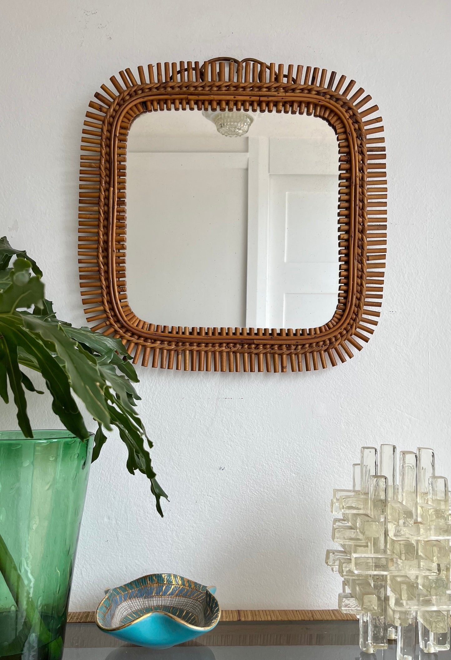 Vintage Italian Bamboo Mirror by Bonacina