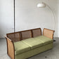 Refurbished Velvet & Rattan Sofa, Circa 1960-70