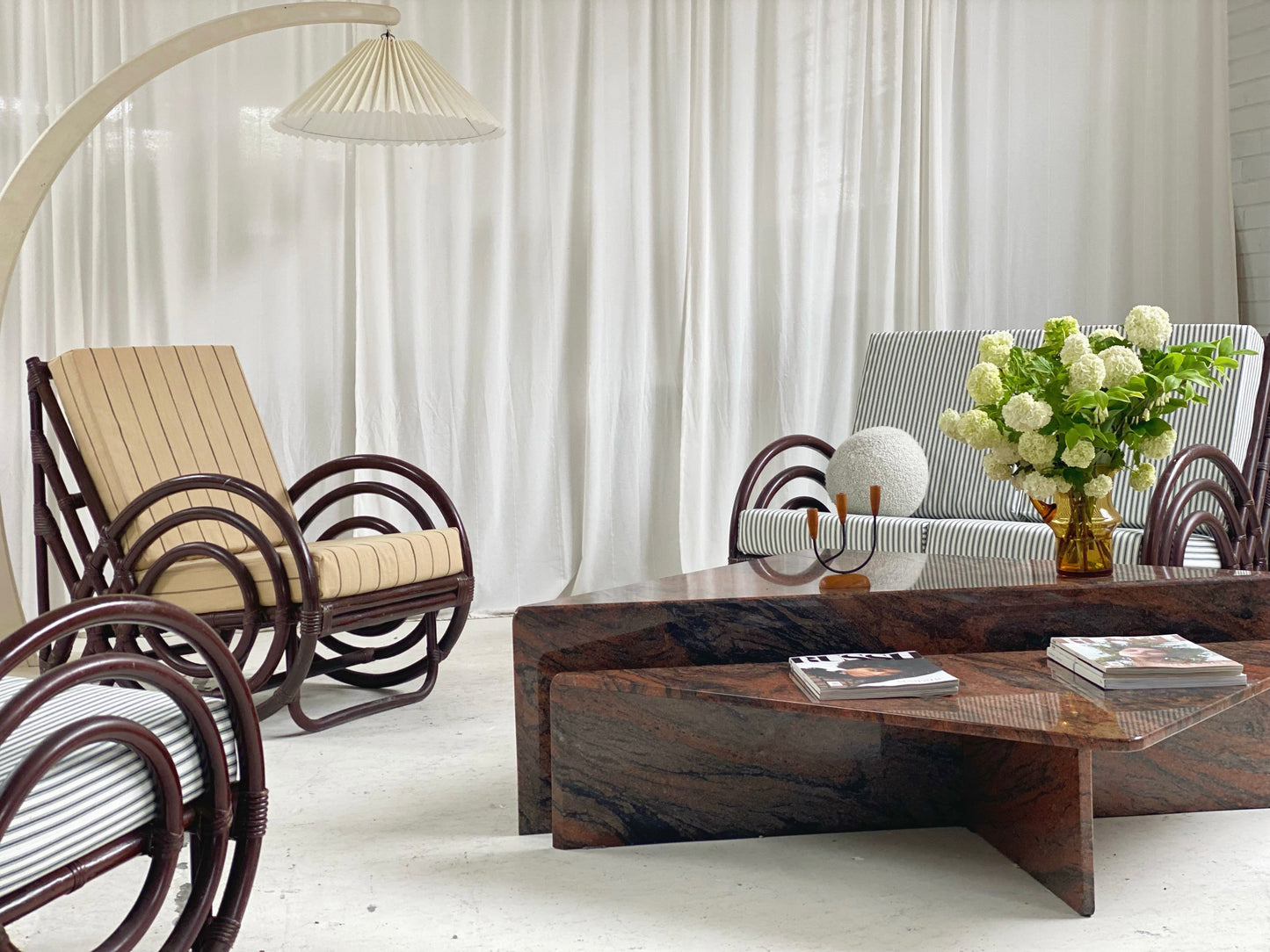 Vintage Dark Bamboo Armchair - Coffee Stripe