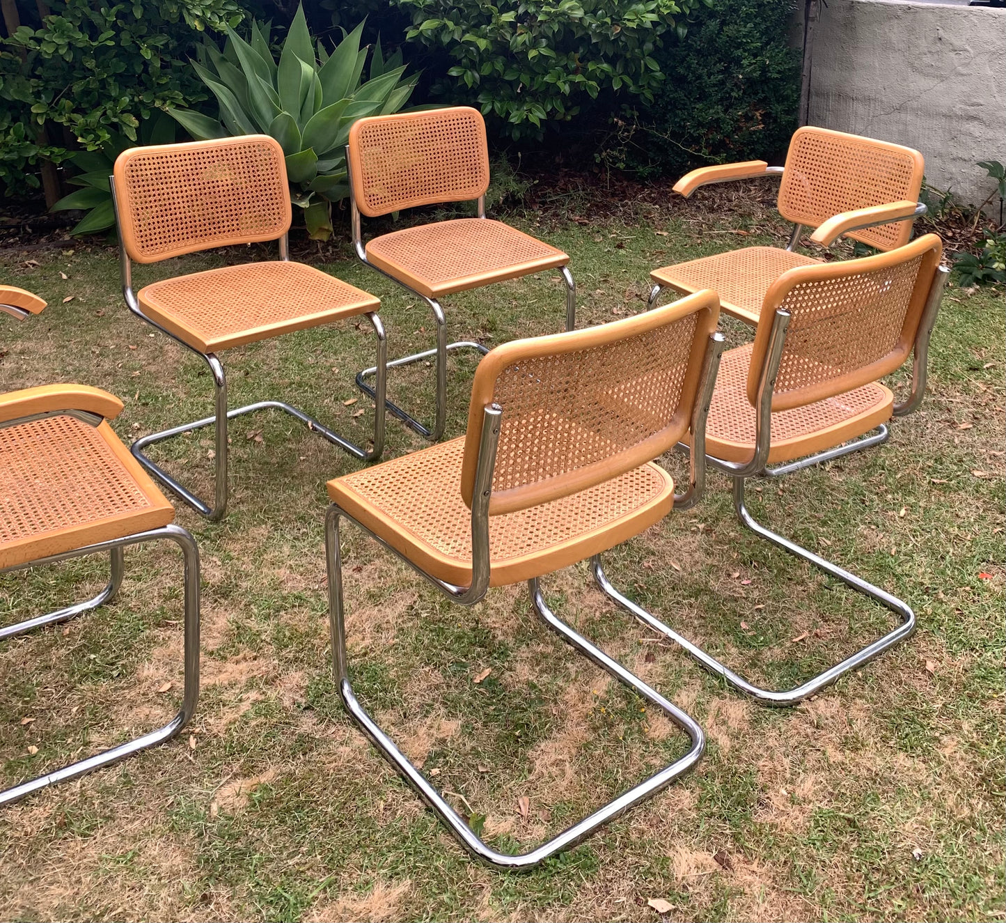 Set of 6 Marcel Breuer Cesca B32 Dining Chairs, Made in Italy