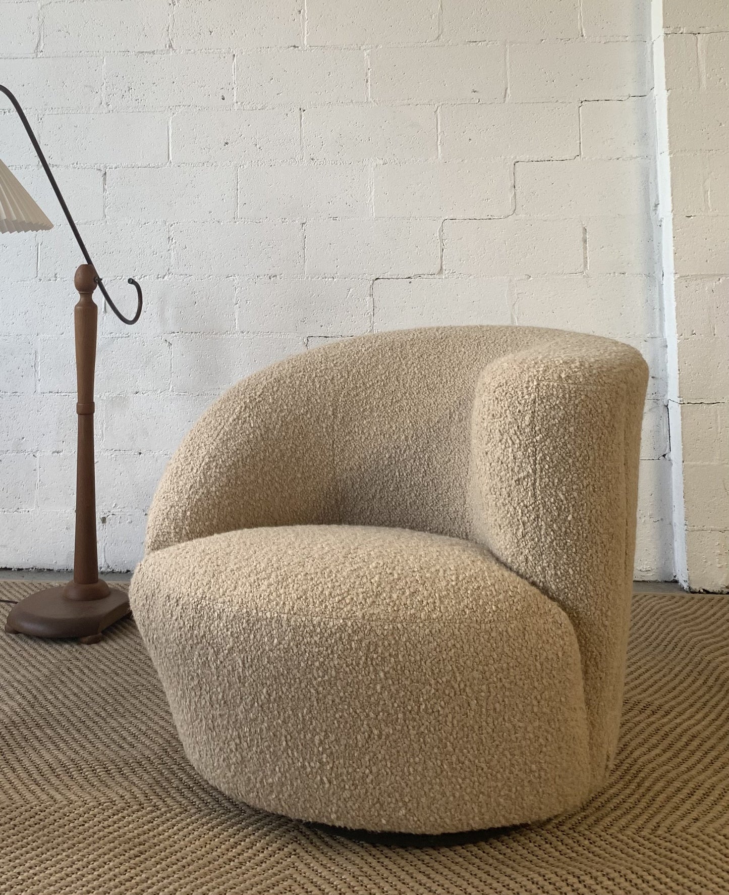 Sculptural Wool Boucle Swivel Chair by Design Warehouse