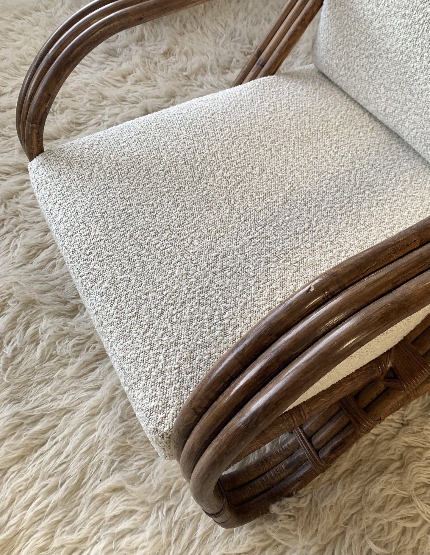 Classic Cane Pretzel Chair in Boucle - Two Available