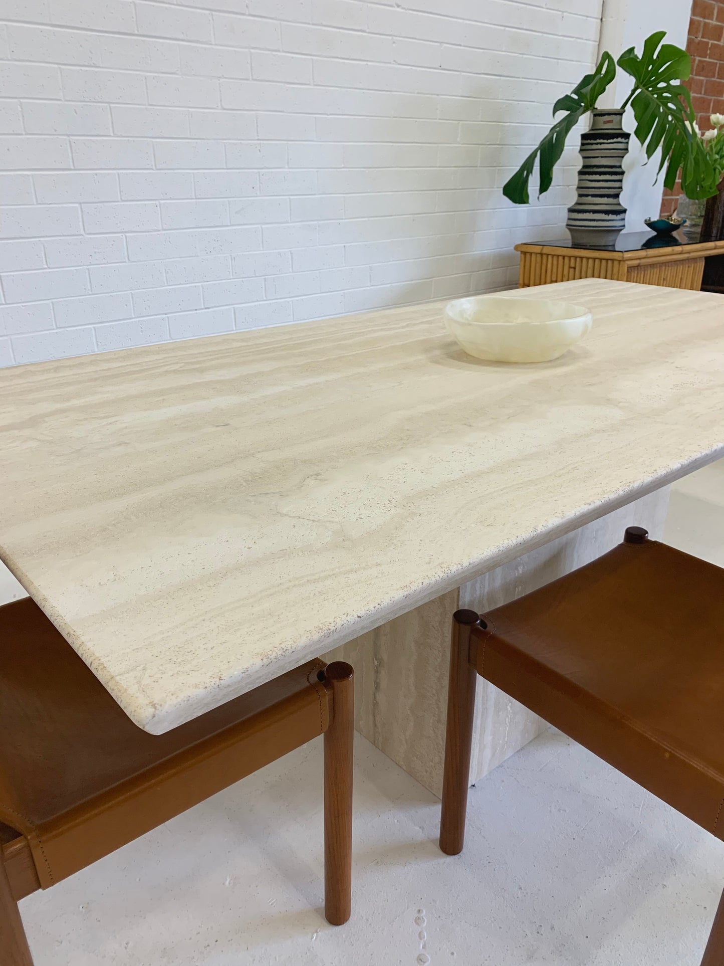 Vintage Italian Honed Travertine Dining Table