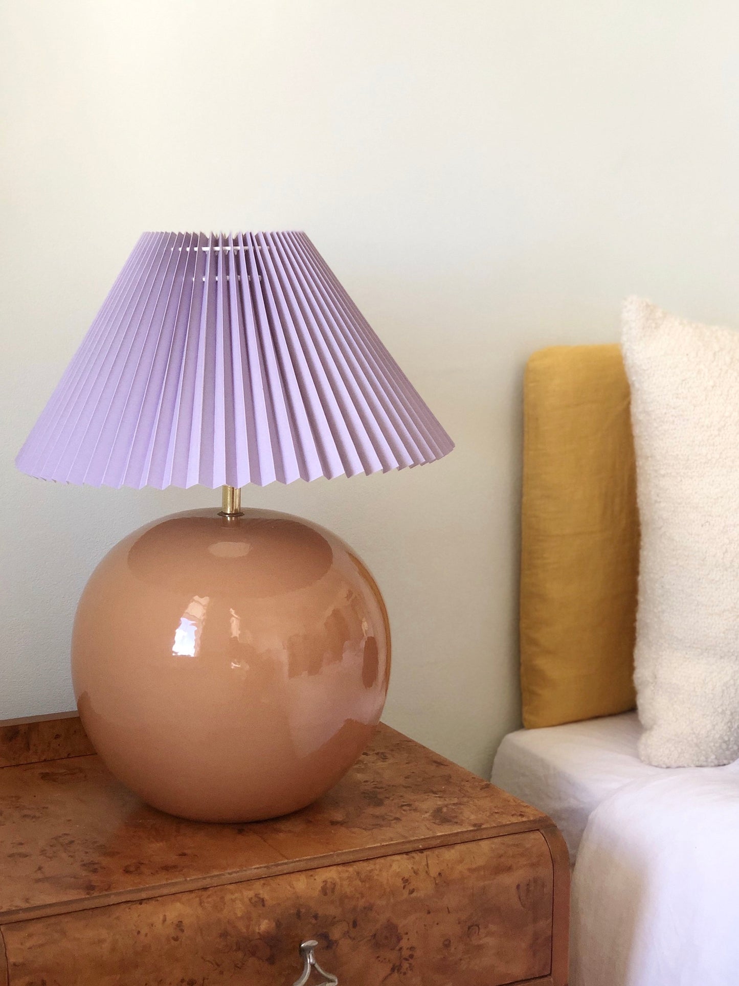 Terracotta with pleated lilac shade lamps