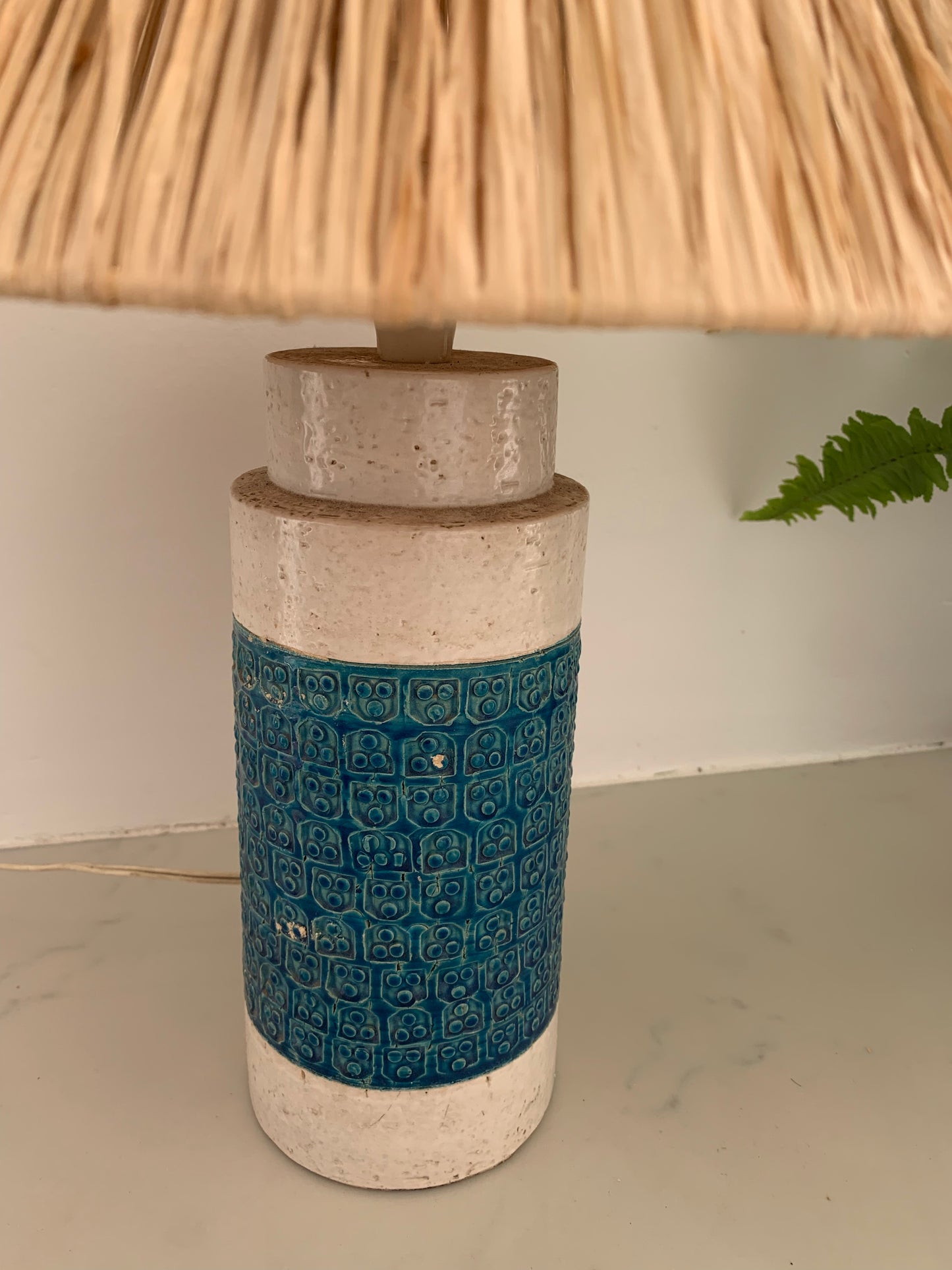 Vintage Italian Ceramic Lamp With Raffia Shade