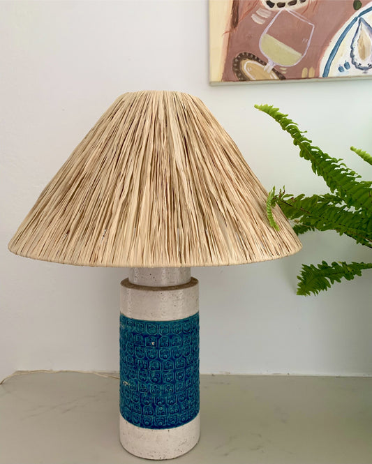 Vintage Italian Ceramic Lamp With Raffia Shade