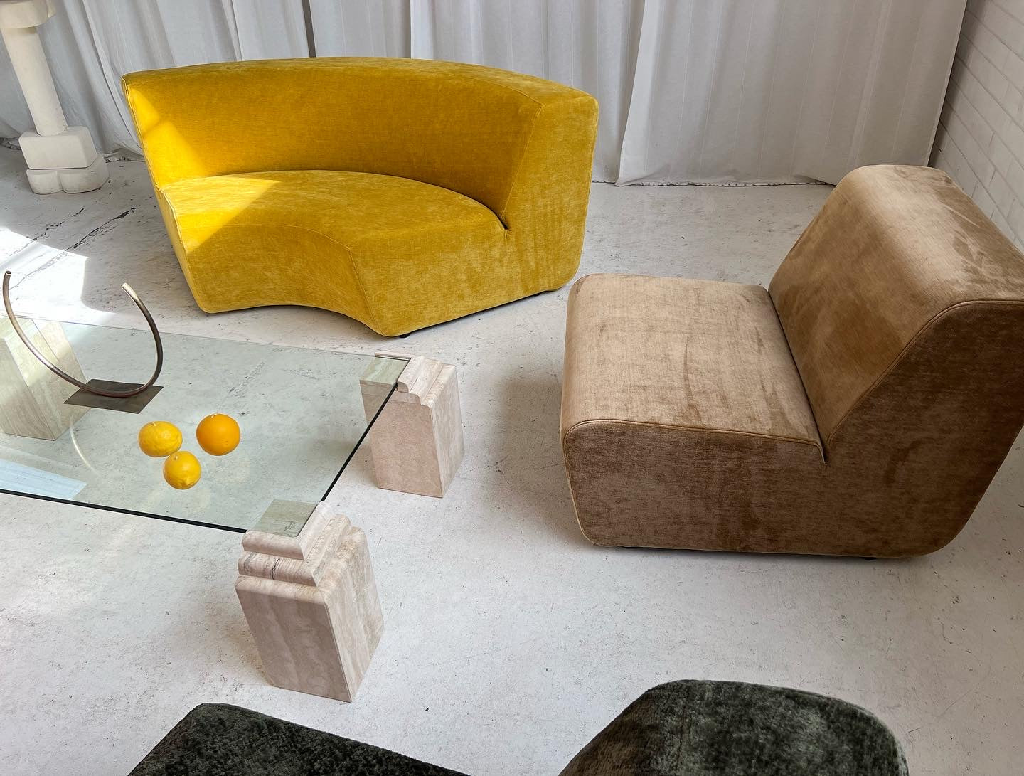 Vintage Glass & Travertine Coffee Table