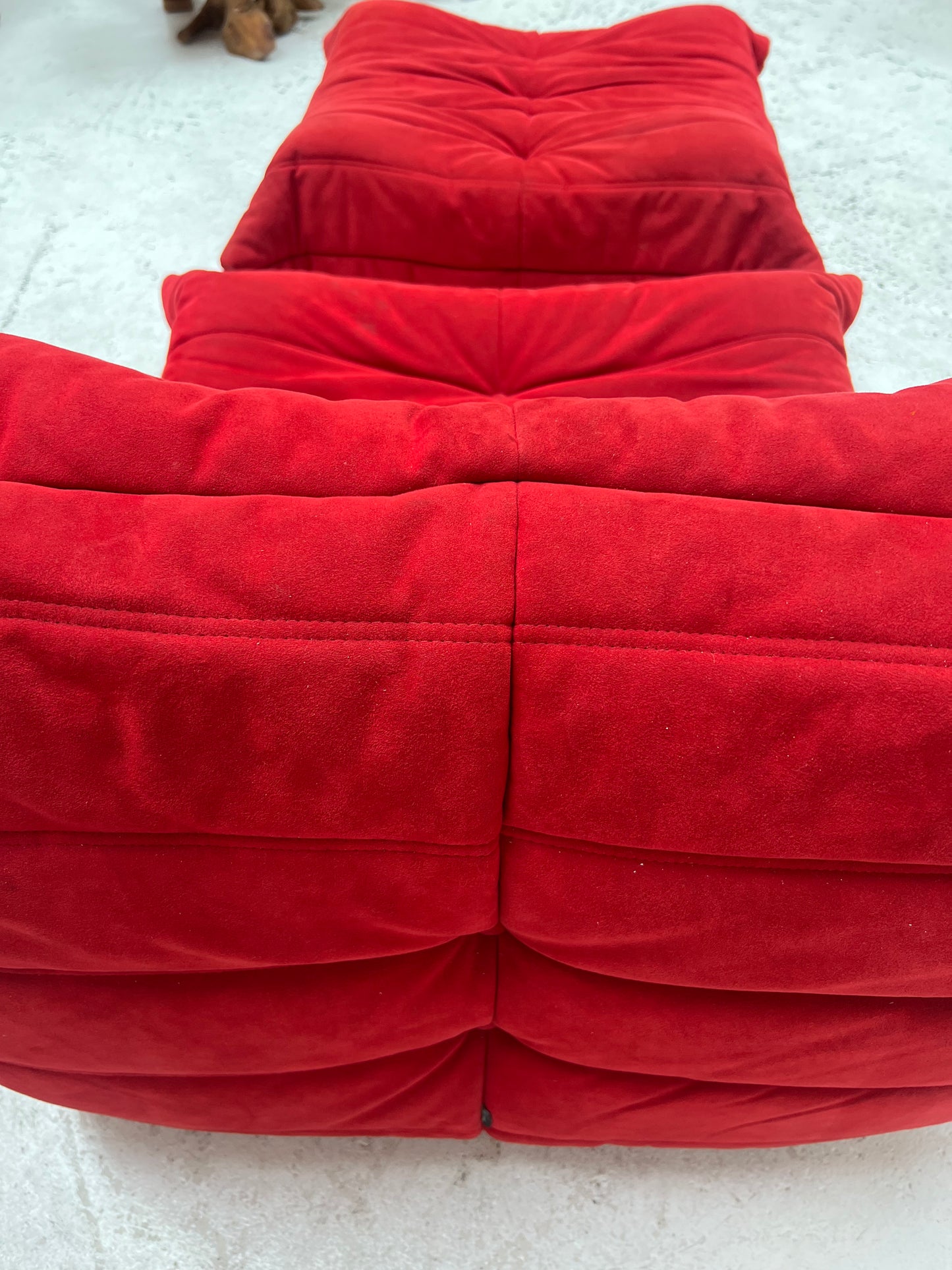 Vintage Ligne Roset Togo Fireside & Ottoman Set - Red Suede
