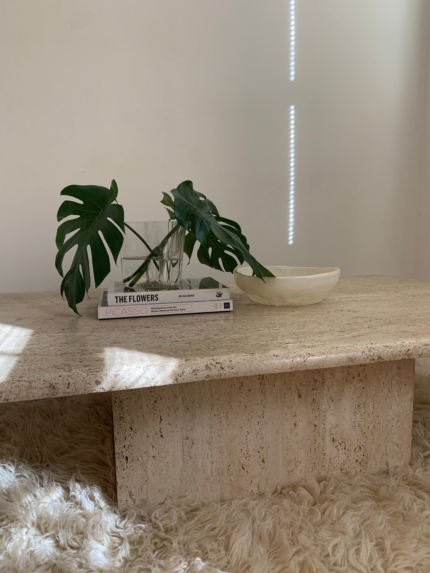 Large Vintage Unfilled Travertine Coffee Table
